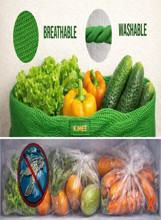 Kimee 100% Cotton Set of 6 Fridge Drawstring Bags | Eco-Friendly Natural Vegetables Storage Mesh Net for Fridge | Multi-Purpose Cotton Mesh Bag (Neem Green) - Image 5